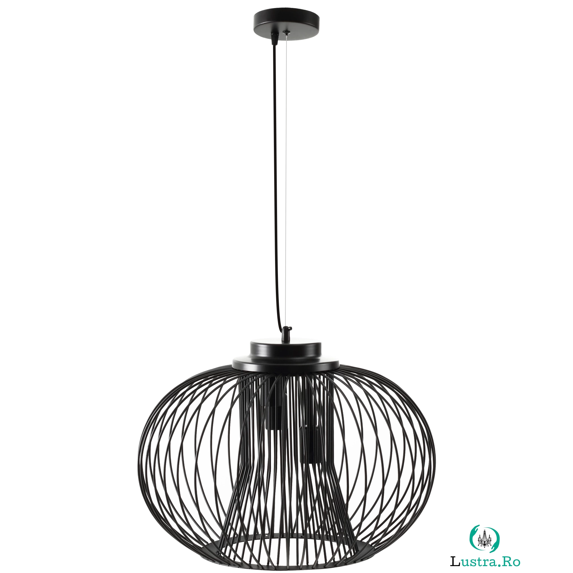 Homcom Lustră de Plafon Modernă, Suport E27, Înălțime Reglabilă, Design Negru, Ideală pentru Living și Salon, Plafonieră Suspendată | Aosom Romania