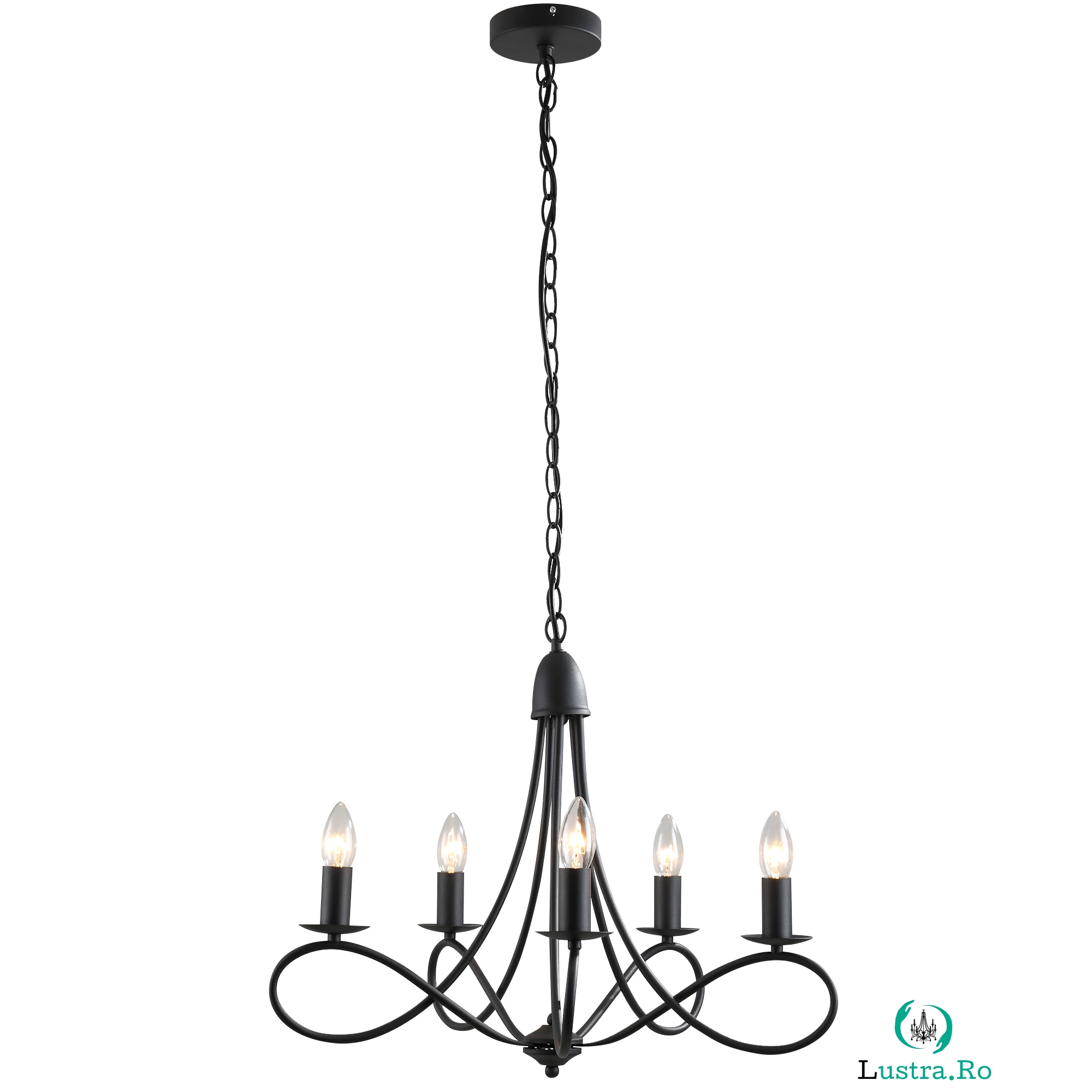 HOMCOM Lustră Suspendată Design Împletit, Candelabru Oțel cu 5 Brațe, Iluminat Elegant Sufragerie 158x45 cm, Negru | Aosom Romania