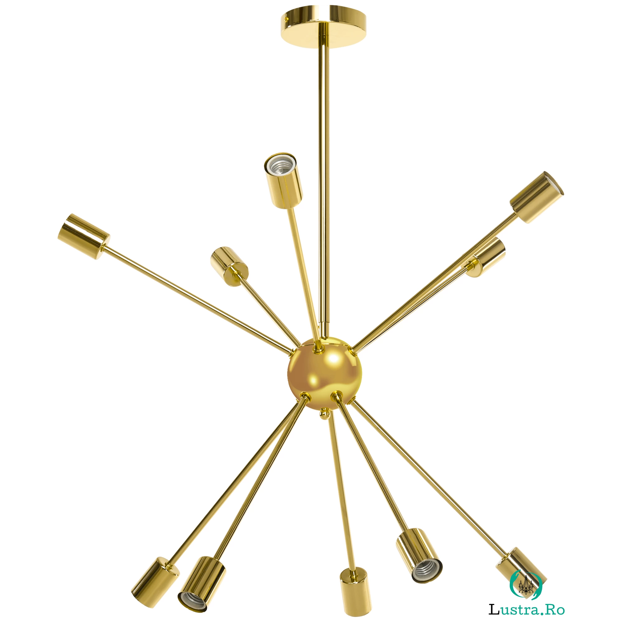 HOMCOM Lustră Suspendată Stil Sputnik, Metal Auriu, 10 Lumini, Ideală pentru Bucătărie, Sufragerie, Dormitor, 65x65x78.5 cm | Aosom Romania